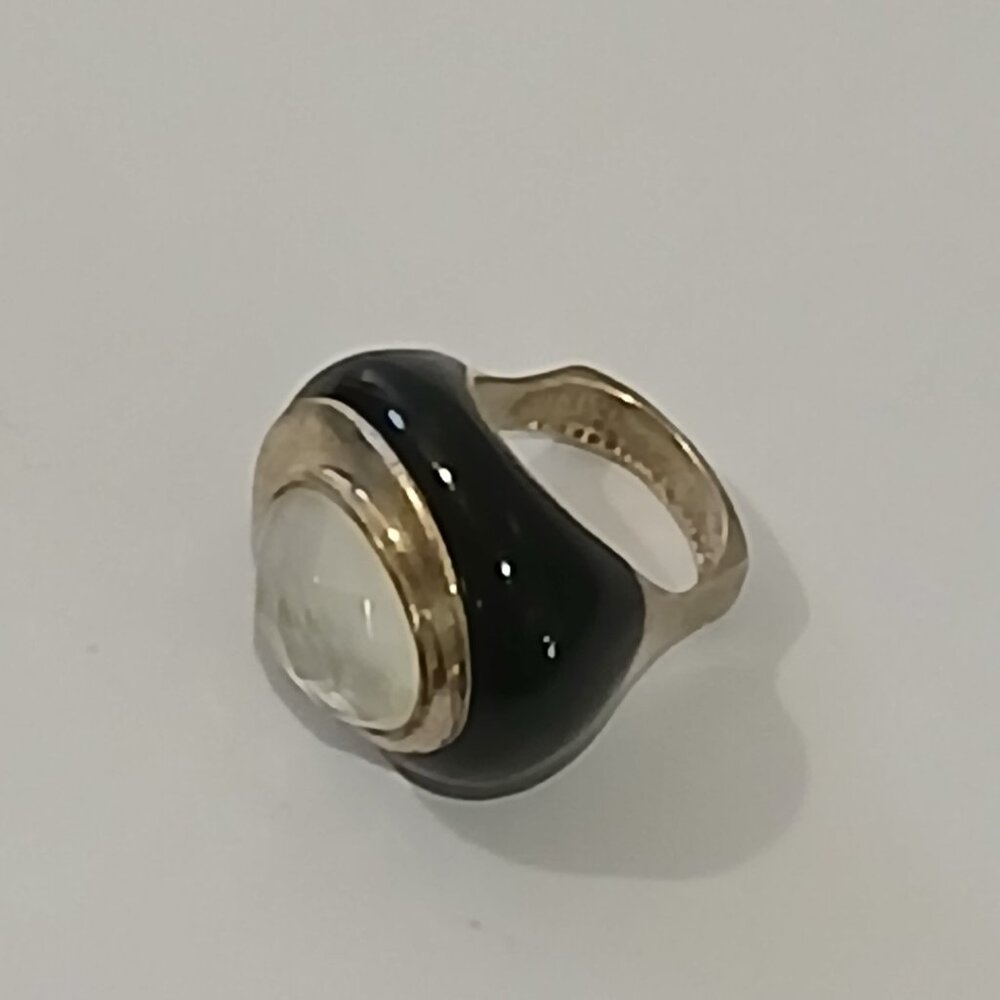 Opal and Onyx Sterling Silver Ring